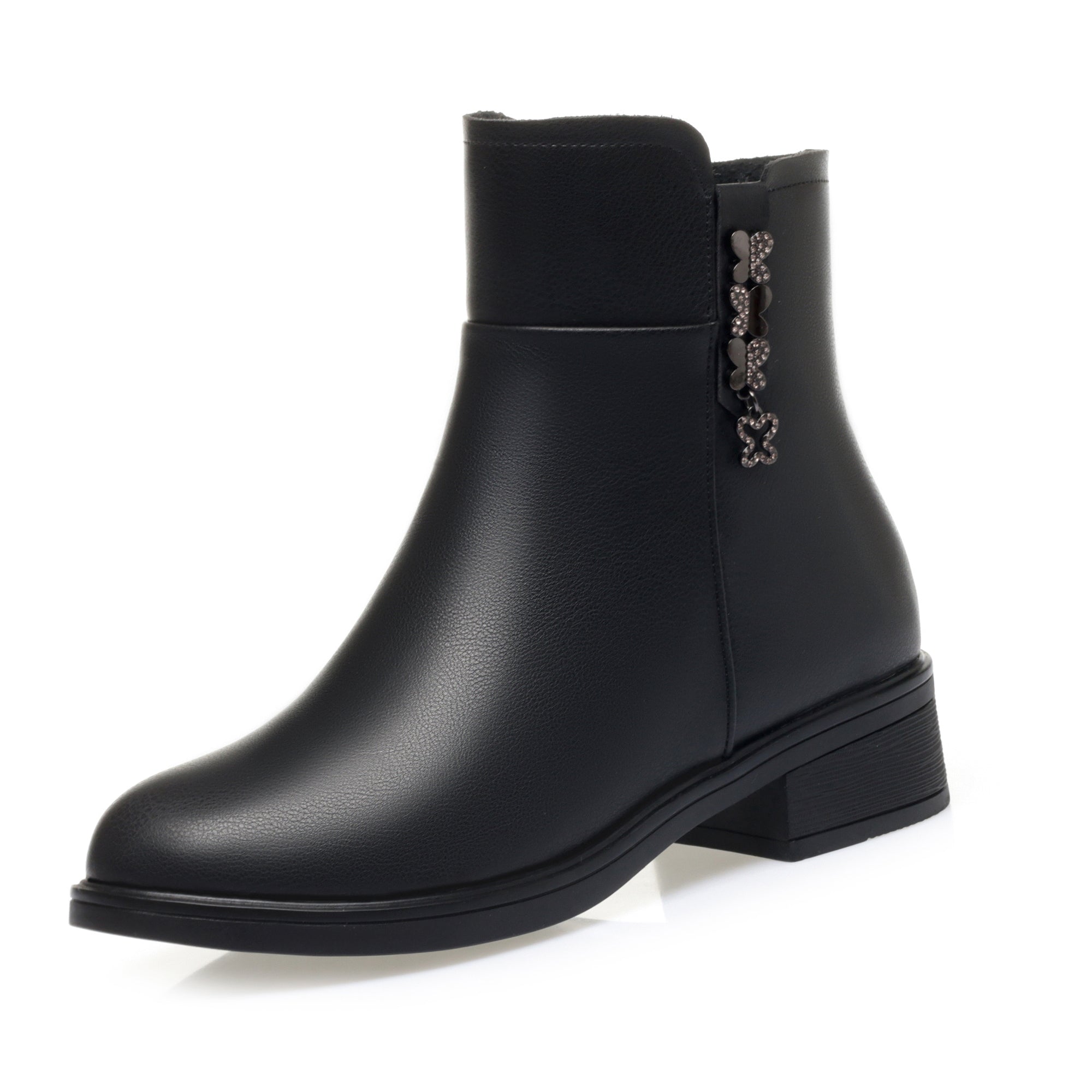 CUSHHIDE Women's Fleece-Lined Ankle Boots with Metal Buckle, 1.4-Inch Heel