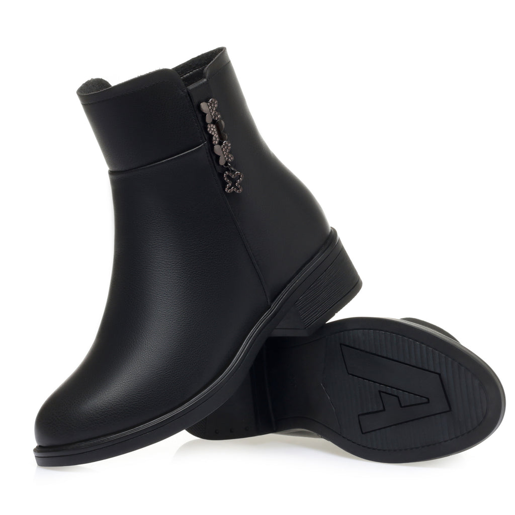 CUSHHIDE Women's Fleece-Lined Ankle Boots with Metal Buckle, 1.4-Inch Heel