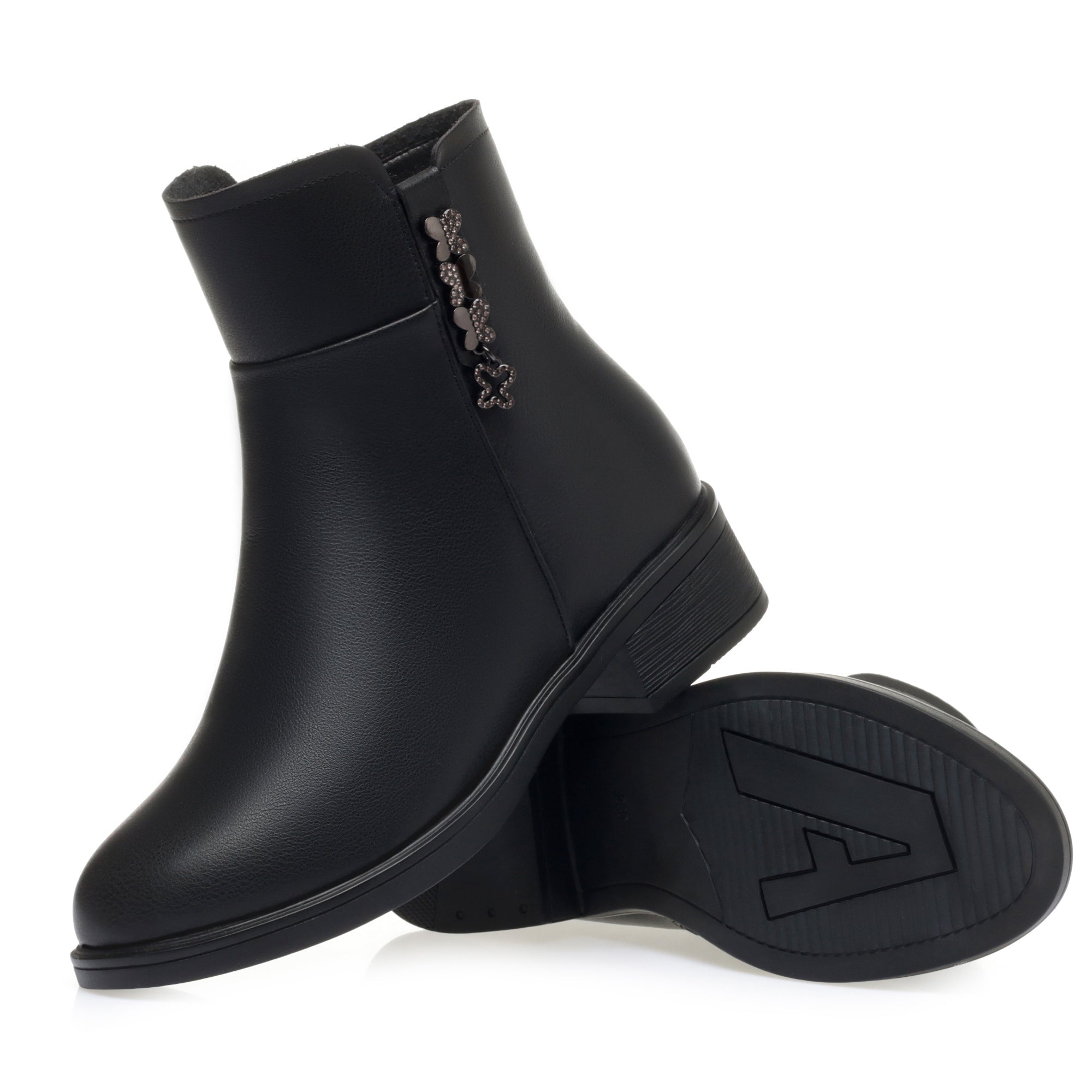 CUSHHIDE Women's Fleece-Lined Ankle Boots with Metal Buckle, 1.4-Inch Heel