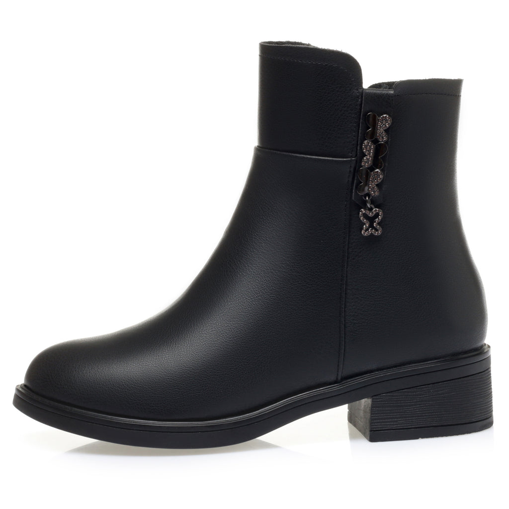 CUSHHIDE Women's Fleece-Lined Ankle Boots with Metal Buckle, 1.4-Inch Heel