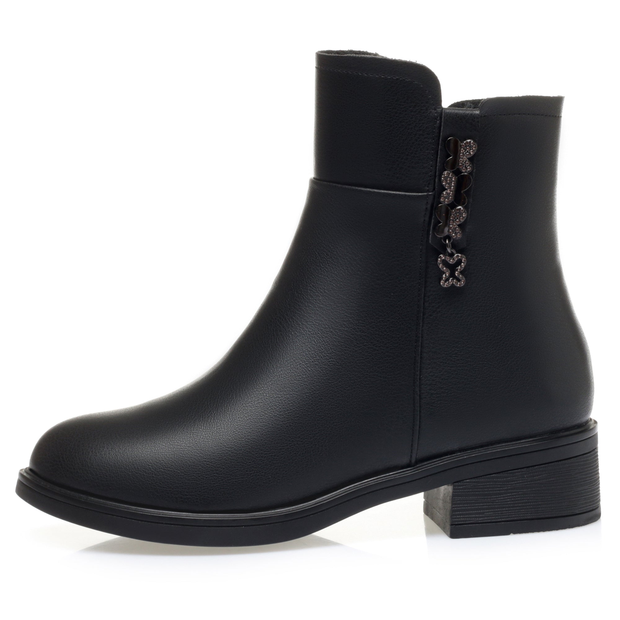 CUSHHIDE Women's Fleece-Lined Ankle Boots with Metal Buckle, 1.4-Inch Heel