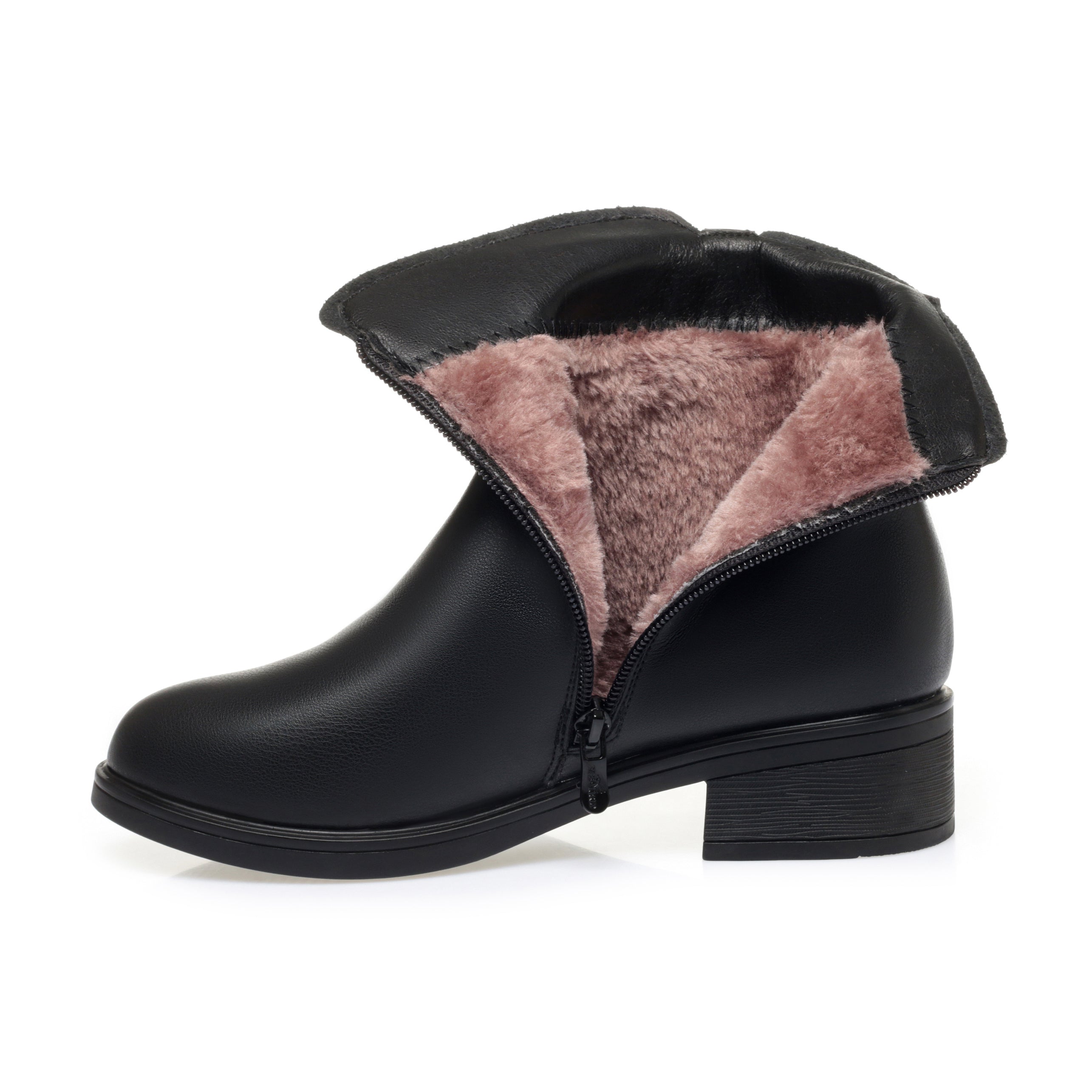 CUSHHIDE Women's Fleece-Lined Ankle Boots with Metal Buckle, 1.4-Inch Heel