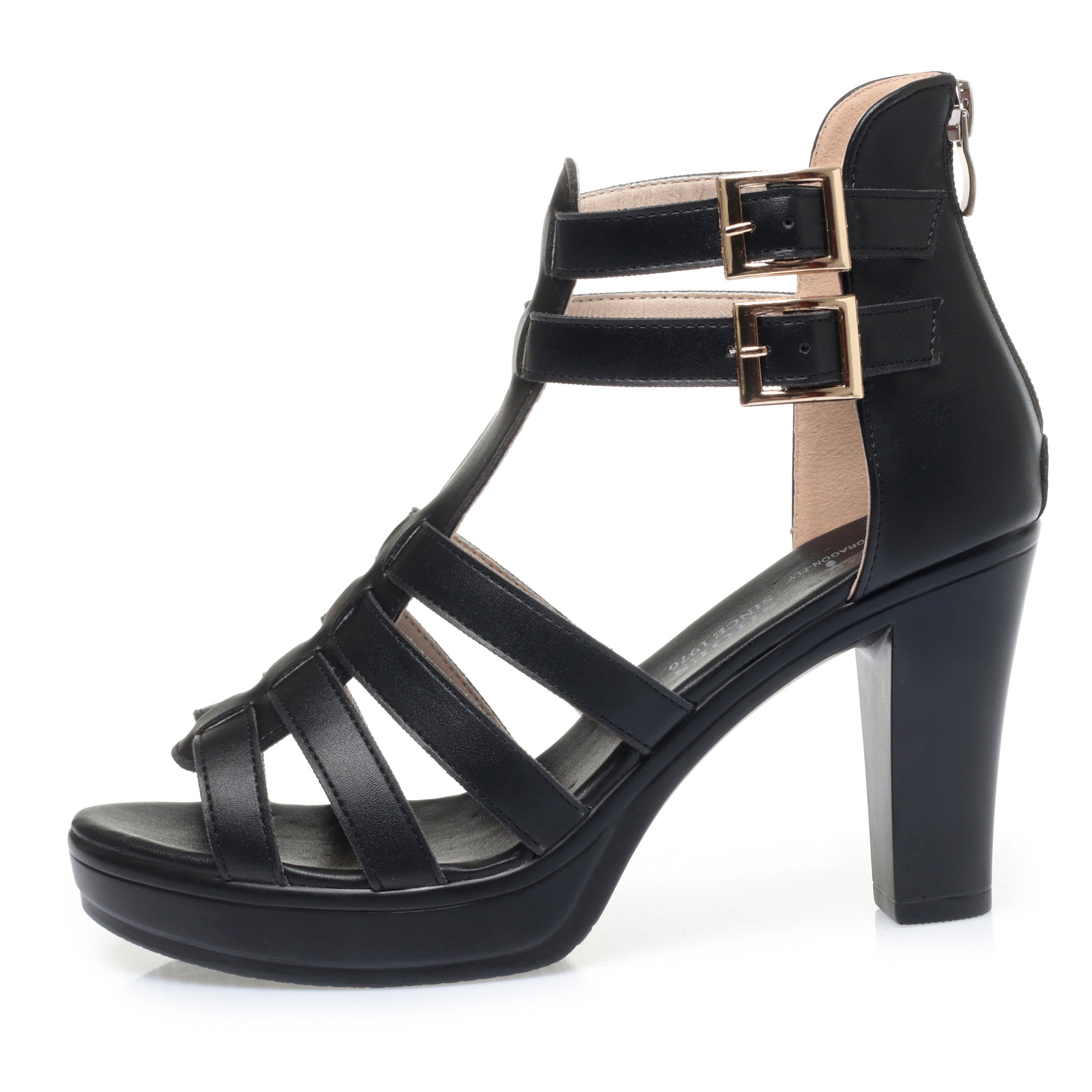 CUSHHIDE Women's Classic Heeled Sandals with Buckle Strap, 3.3-Inch Heel