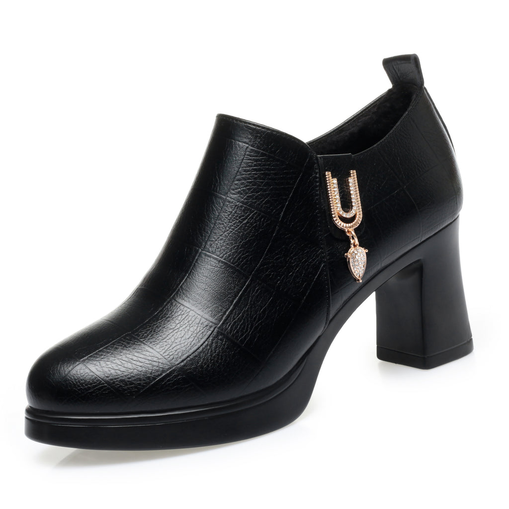 CUSHHIDE Women's Fleece-Lined Ankle Boots with Metal Accent and Side Zipper, 2.8-Inch Heel