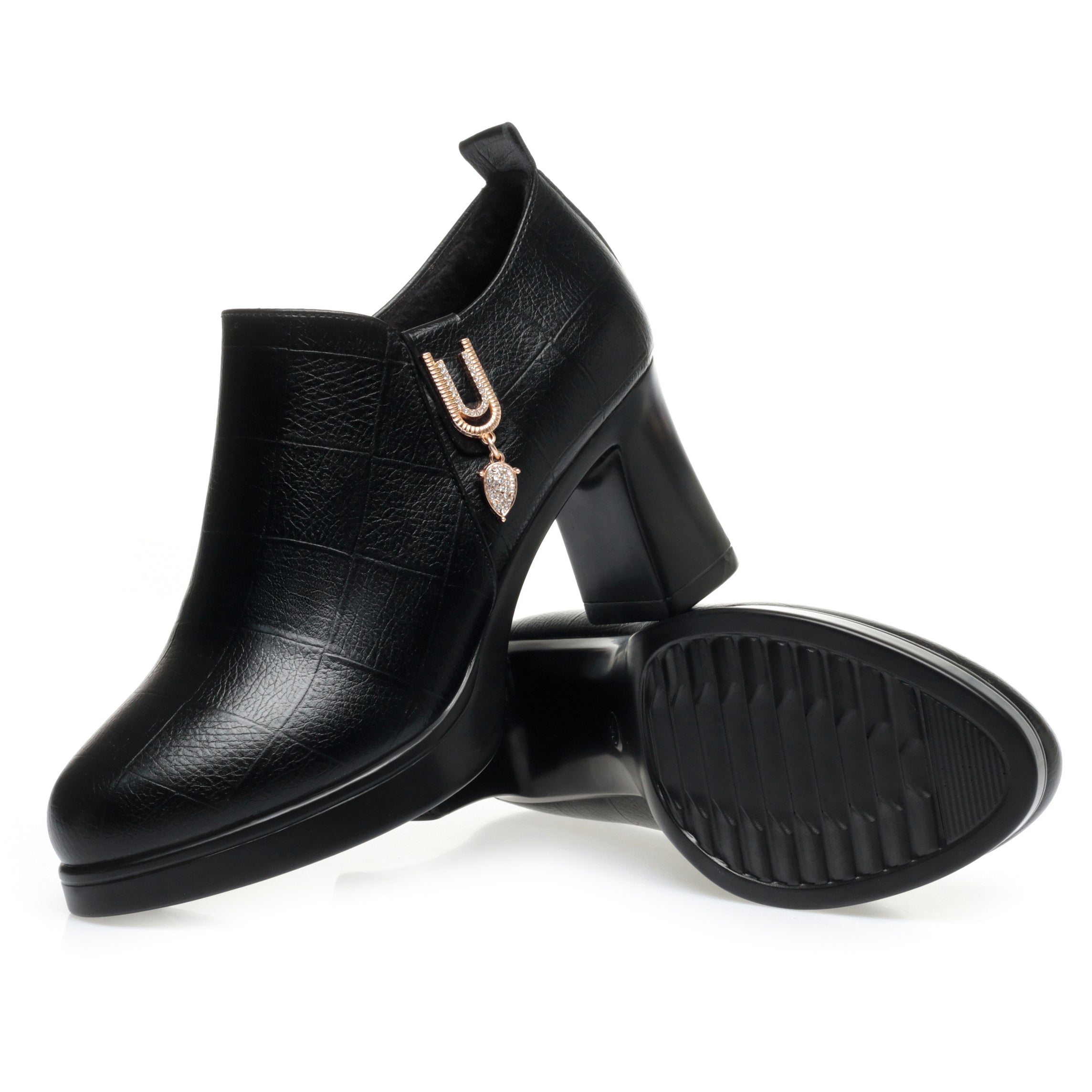 CUSHHIDE Women's Fleece-Lined Ankle Boots with Metal Accent and Side Zipper, 2.8-Inch Heel