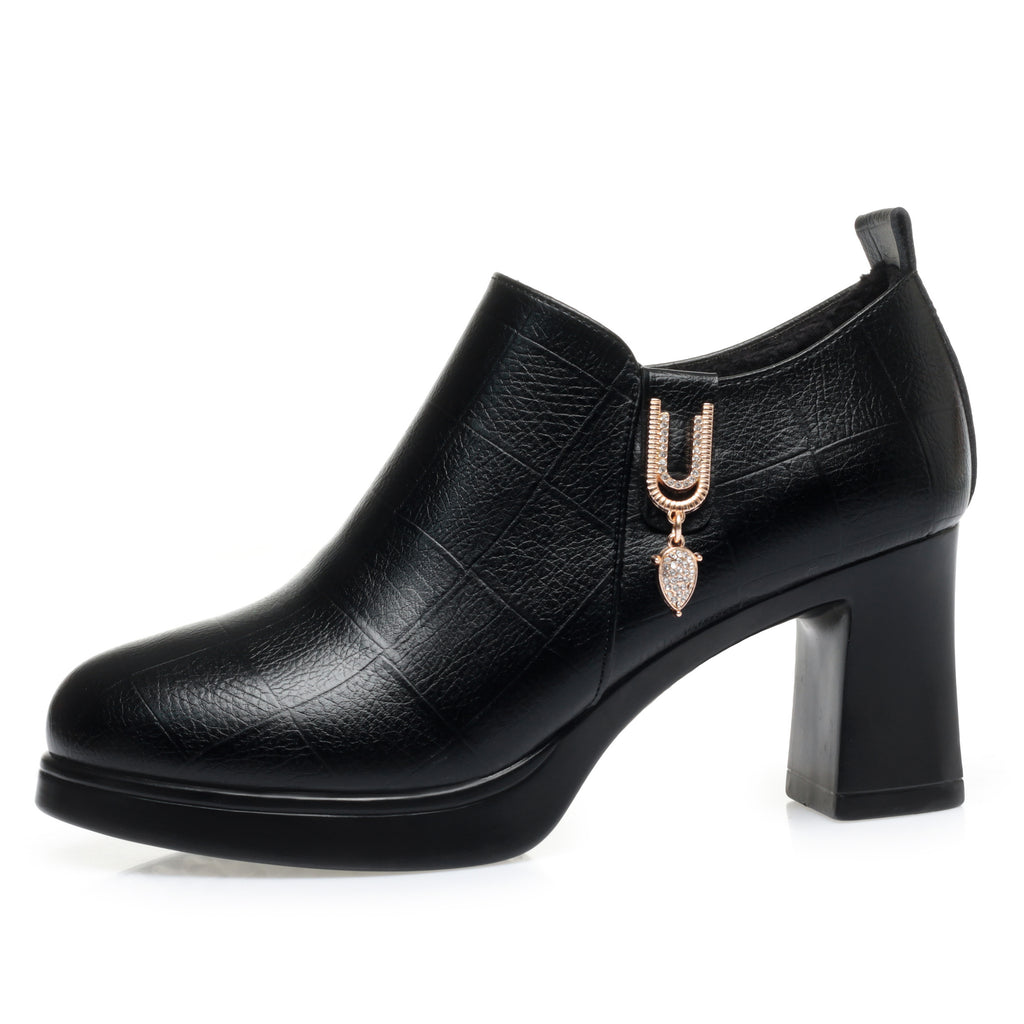 CUSHHIDE Women's Fleece-Lined Ankle Boots with Metal Accent and Side Zipper, 2.8-Inch Heel