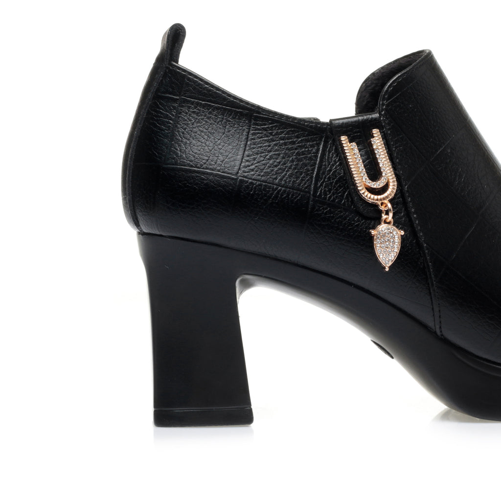 CUSHHIDE Women's Fleece-Lined Ankle Boots with Metal Accent and Side Zipper, 2.8-Inch Heel