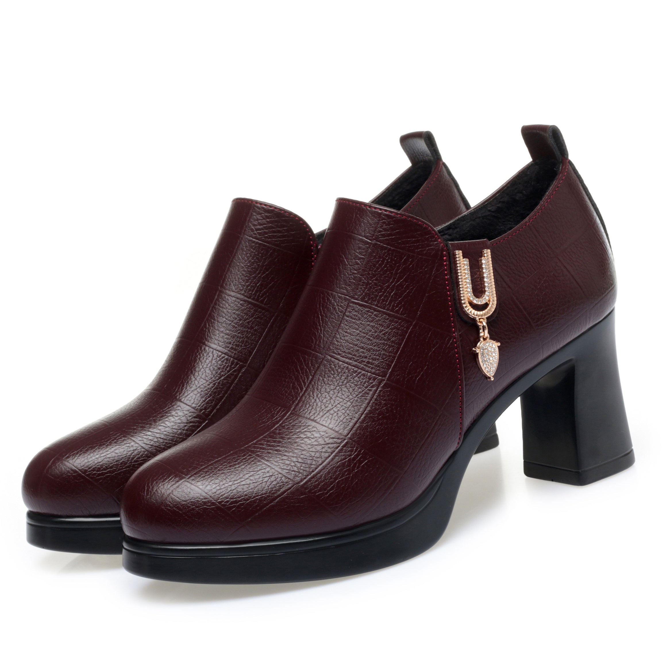 CUSHHIDE Women's Fleece-Lined Ankle Boots with Metal Accent and Side Zipper, 2.8-Inch Heel