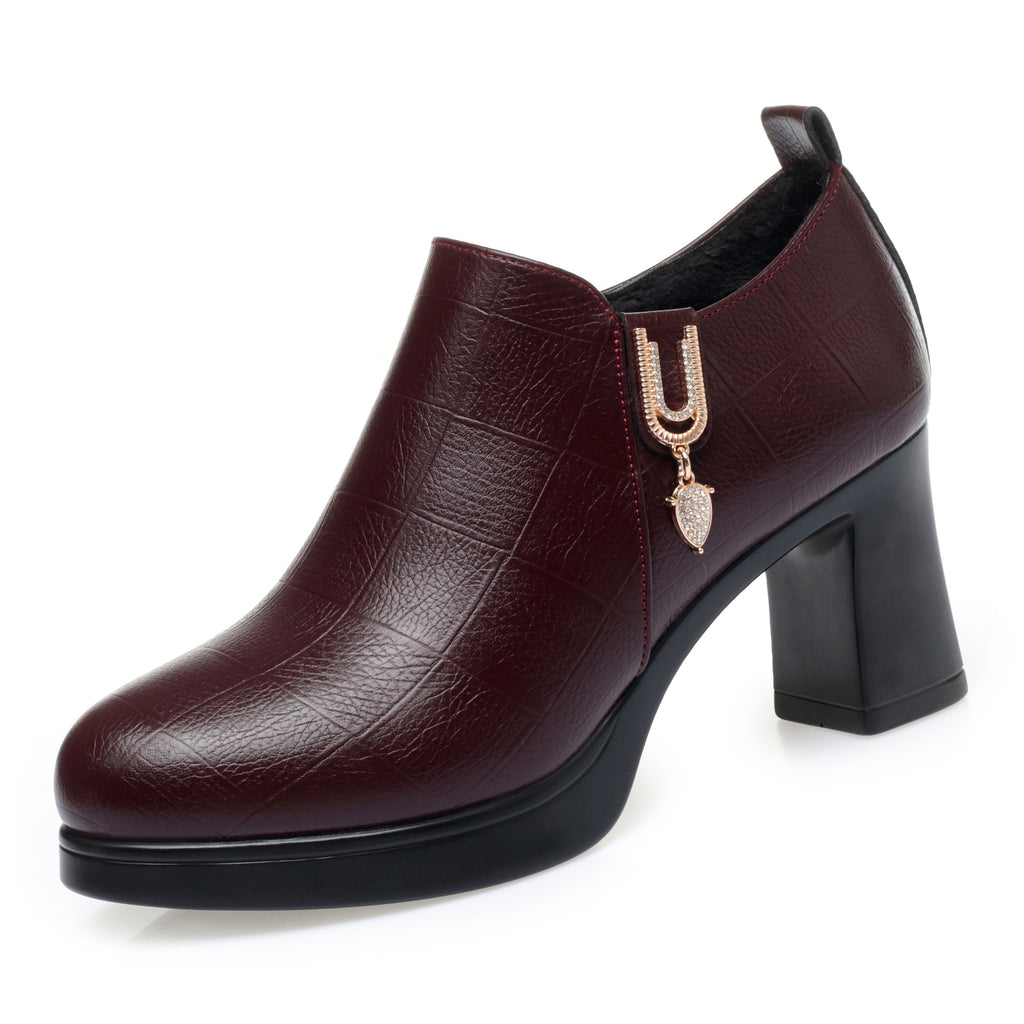 CUSHHIDE Women's Fleece-Lined Ankle Boots with Metal Accent and Side Zipper, 2.8-Inch Heel
