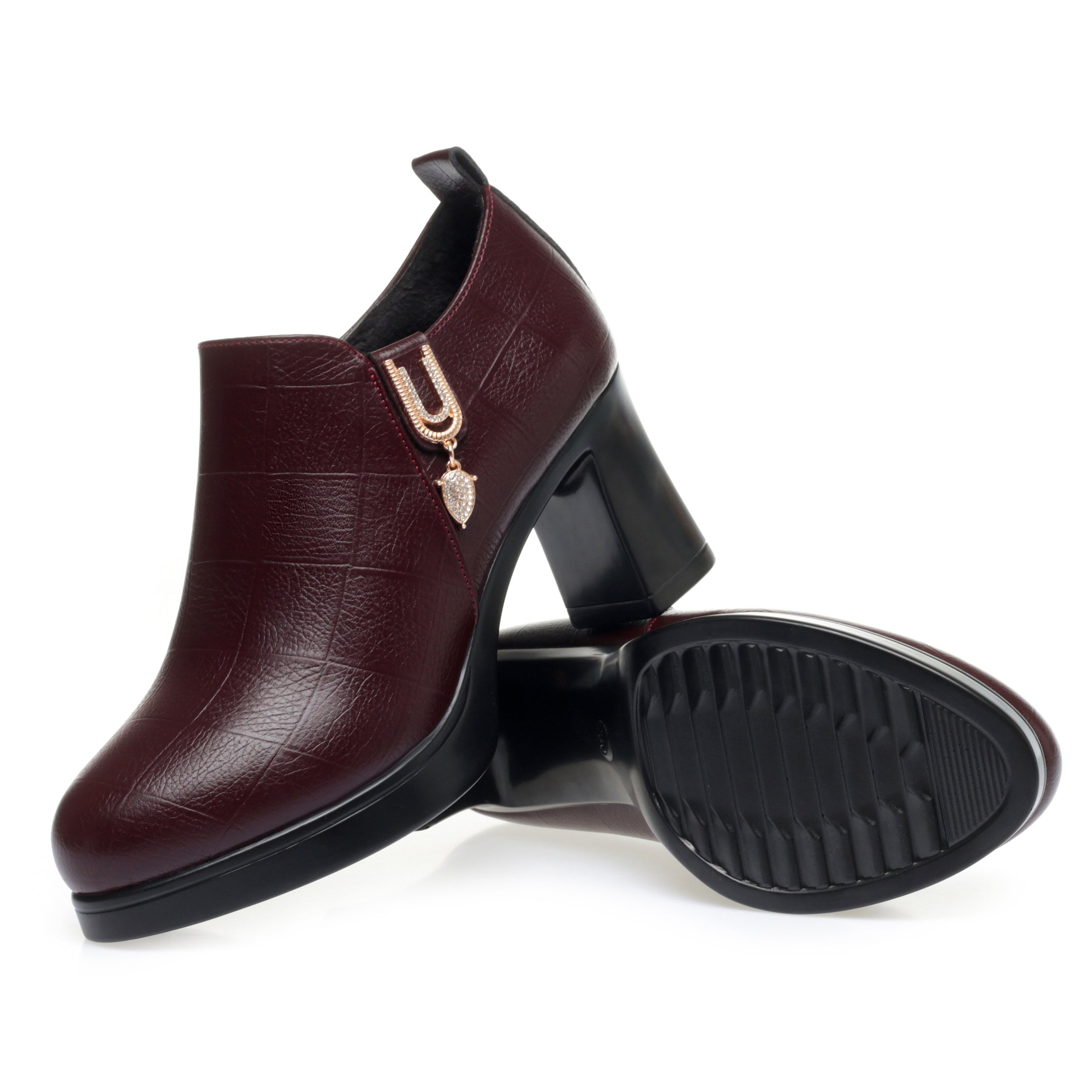 CUSHHIDE Women's Fleece-Lined Ankle Boots with Metal Accent and Side Zipper, 2.8-Inch Heel