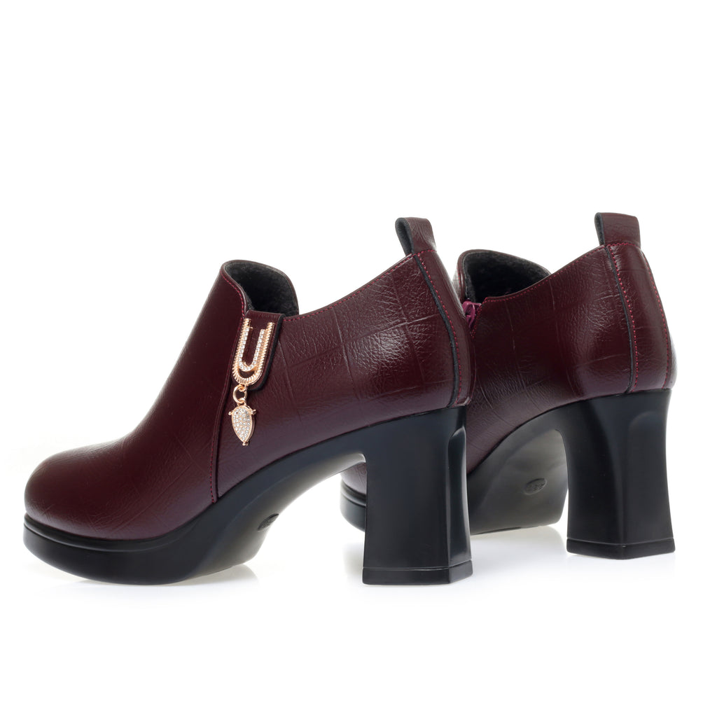 CUSHHIDE Women's Fleece-Lined Ankle Boots with Metal Accent and Side Zipper, 2.8-Inch Heel