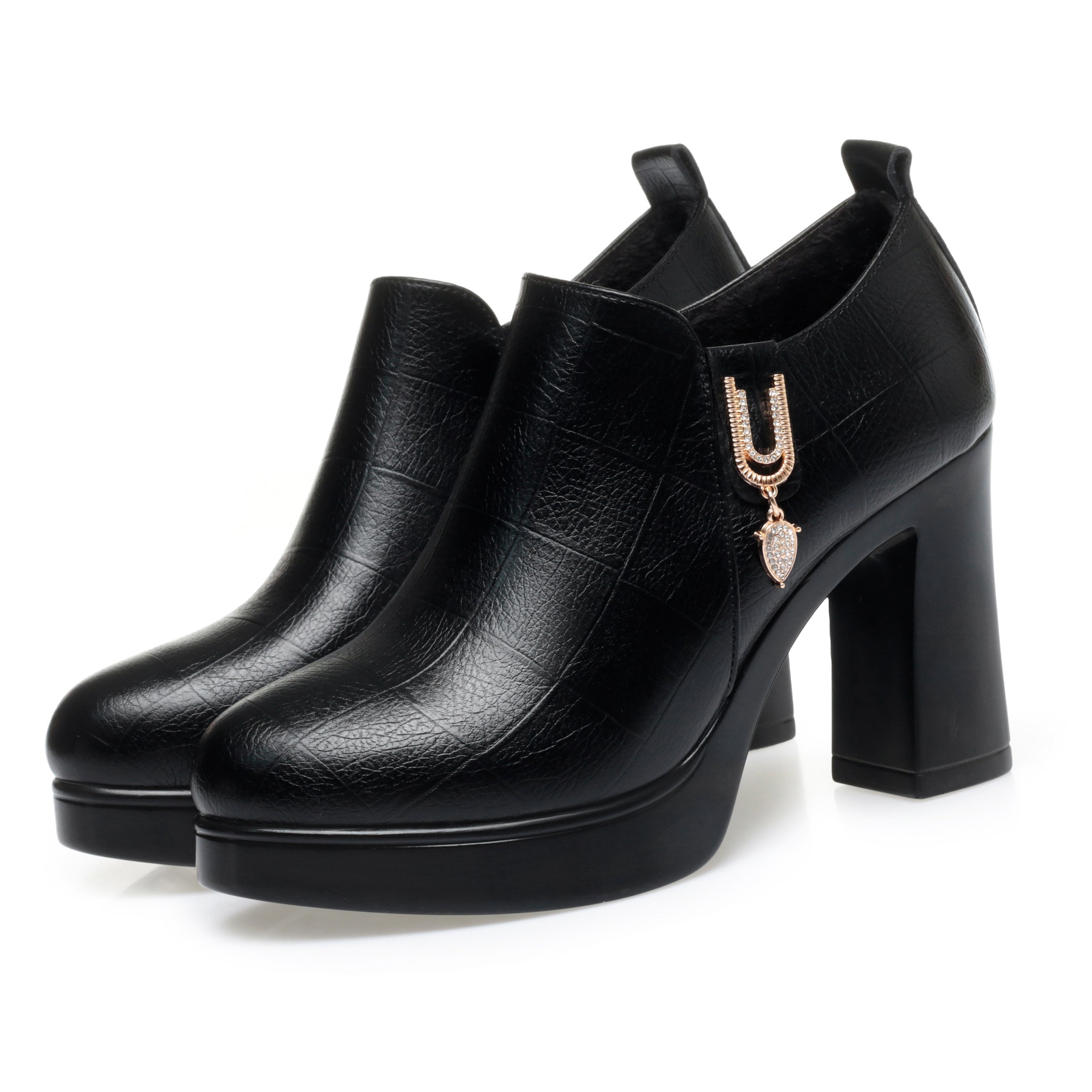 CUSHHIDE Women's Fleece-Lined Ankle Boots with Metal Accent, 3.5-Inch Heel