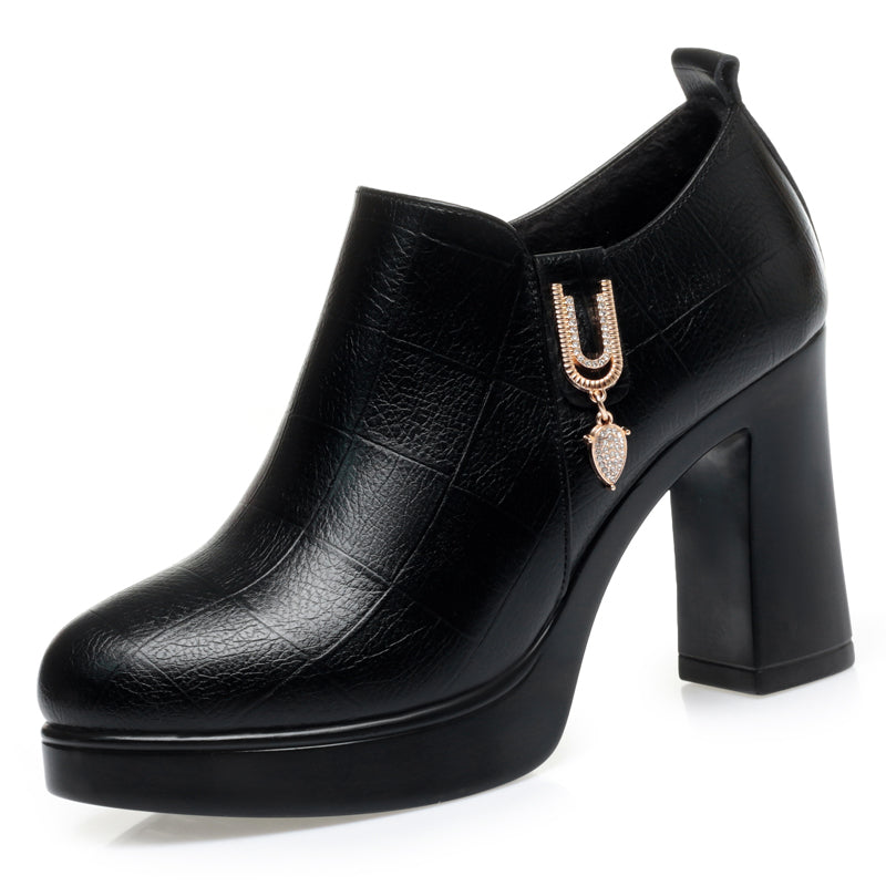 CUSHHIDE Women's Fleece-Lined Ankle Boots with Metal Accent, 3.5-Inch Heel