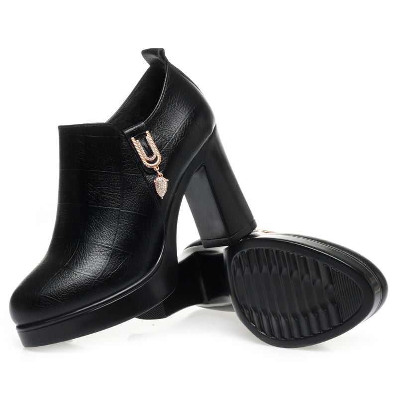 CUSHHIDE Women's Fleece-Lined Ankle Boots with Metal Accent, 3.5-Inch Heel