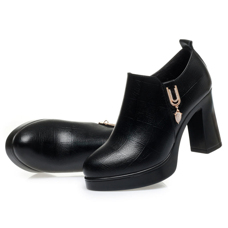 CUSHHIDE Women's Fleece-Lined Ankle Boots with Metal Accent, 3.5-Inch Heel