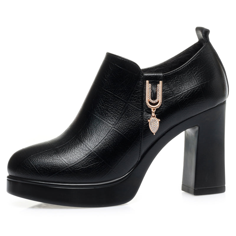CUSHHIDE Women's Fleece-Lined Ankle Boots with Metal Accent, 3.5-Inch Heel