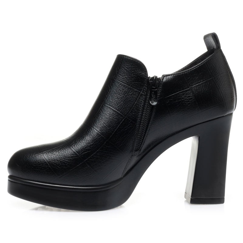 CUSHHIDE Women's Fleece-Lined Ankle Boots with Metal Accent, 3.5-Inch Heel