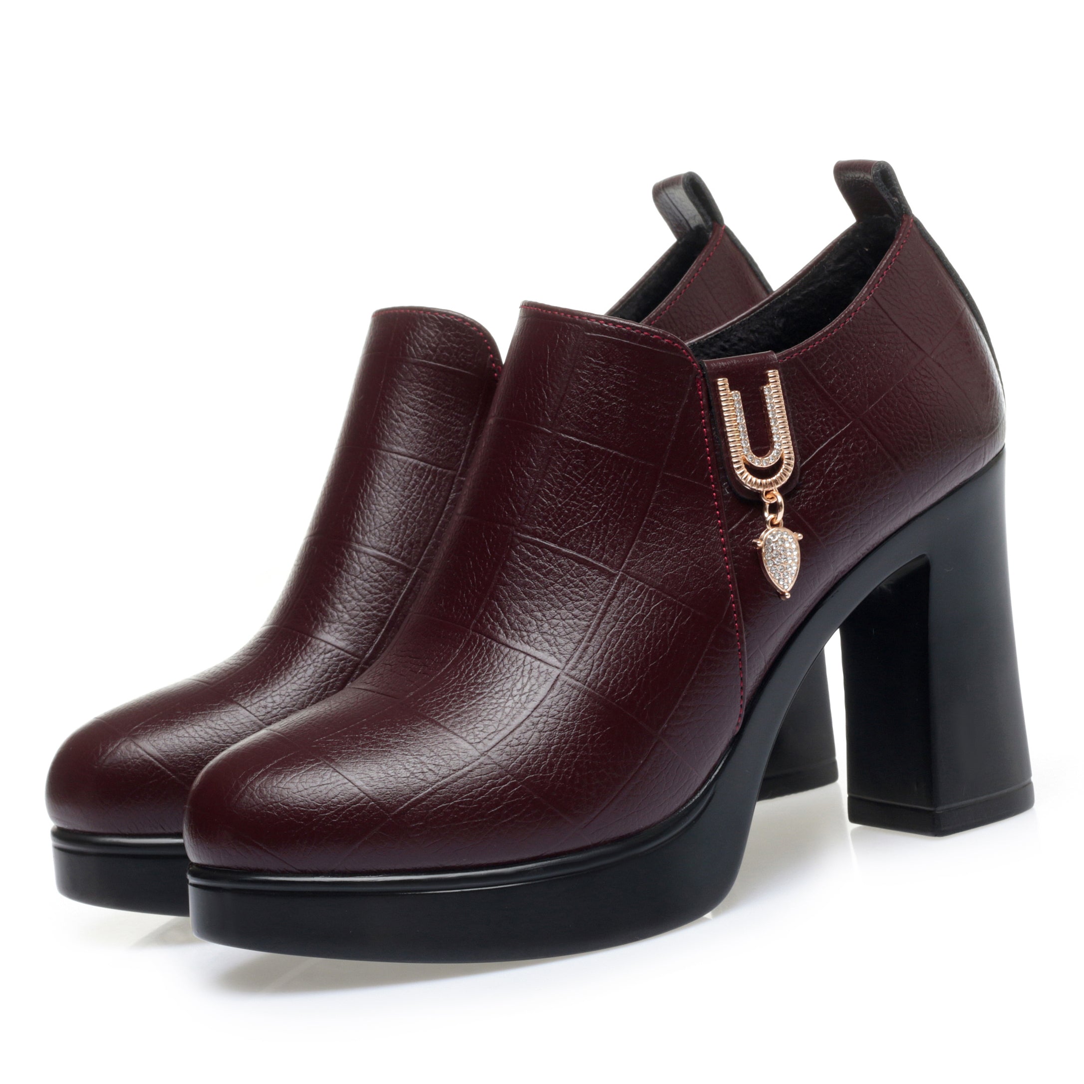 CUSHHIDE Women's Fleece-Lined Ankle Boots with Metal Accent, 3.5-Inch Heel