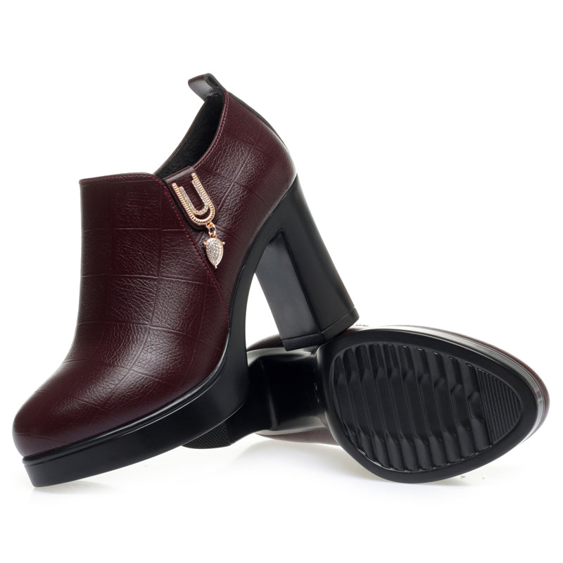 CUSHHIDE Women's Fleece-Lined Ankle Boots with Metal Accent, 3.5-Inch Heel
