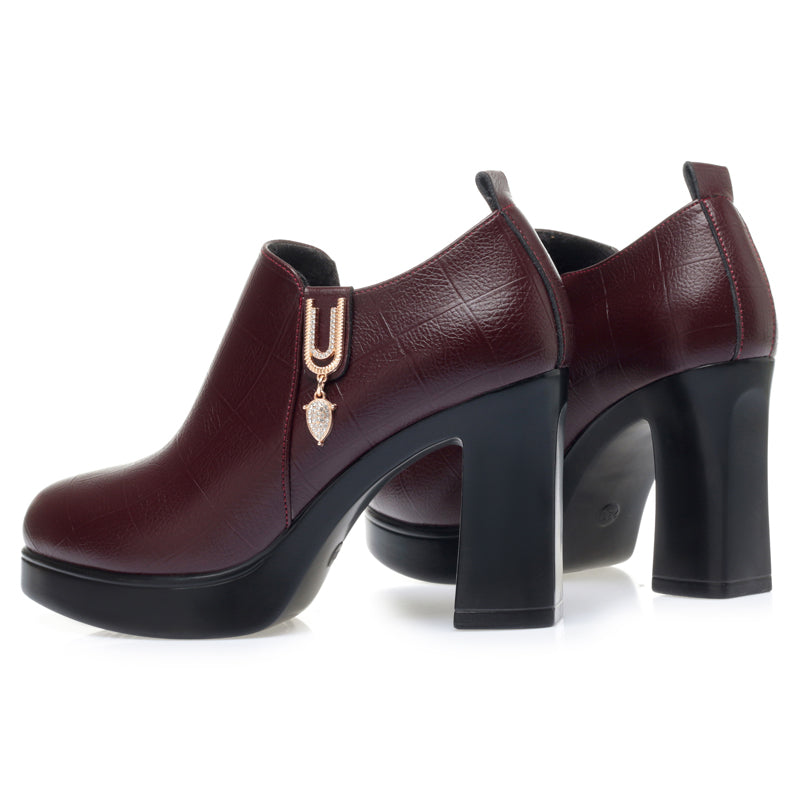 CUSHHIDE Women's Fleece-Lined Ankle Boots with Metal Accent, 3.5-Inch Heel