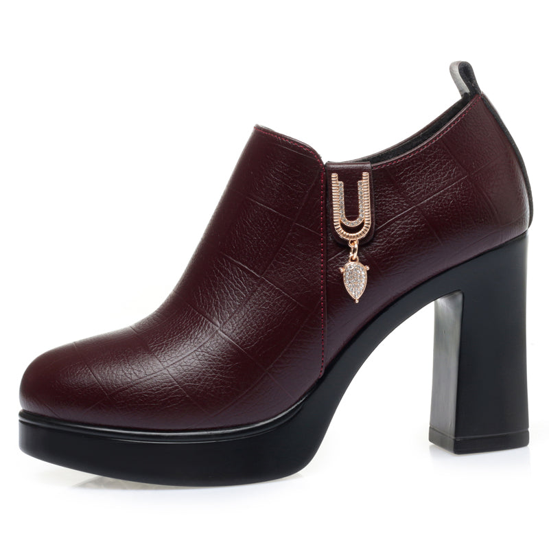 CUSHHIDE Women's Fleece-Lined Ankle Boots with Metal Accent, 3.5-Inch Heel