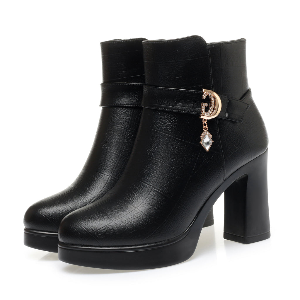 CUSHHIDE Women's Fleece-Lined Ankle Boots with Metal Accent, 2.8-Inch Heel