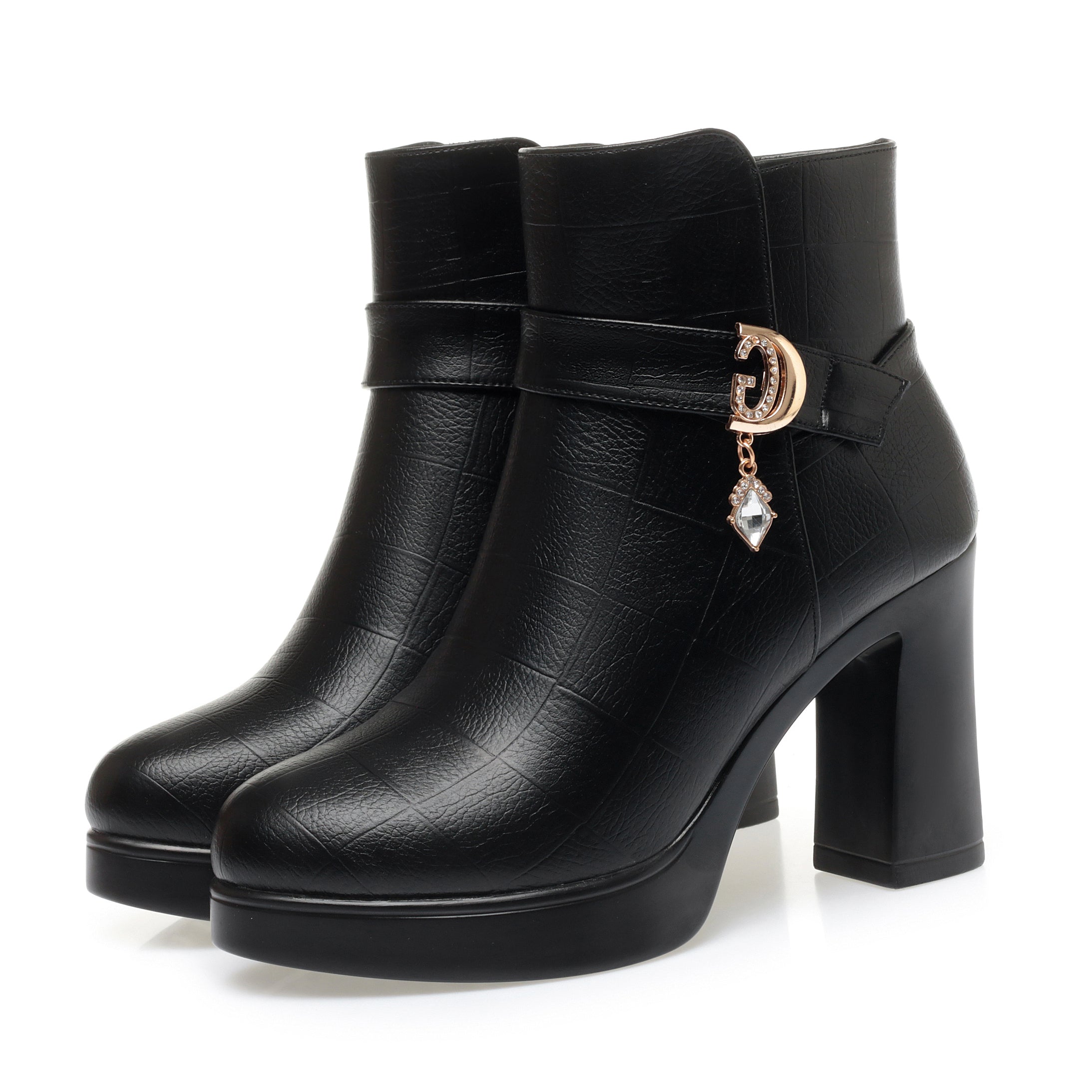 CUSHHIDE Women's Fleece-Lined Ankle Boots with Metal Accent, 2.8-Inch Heel