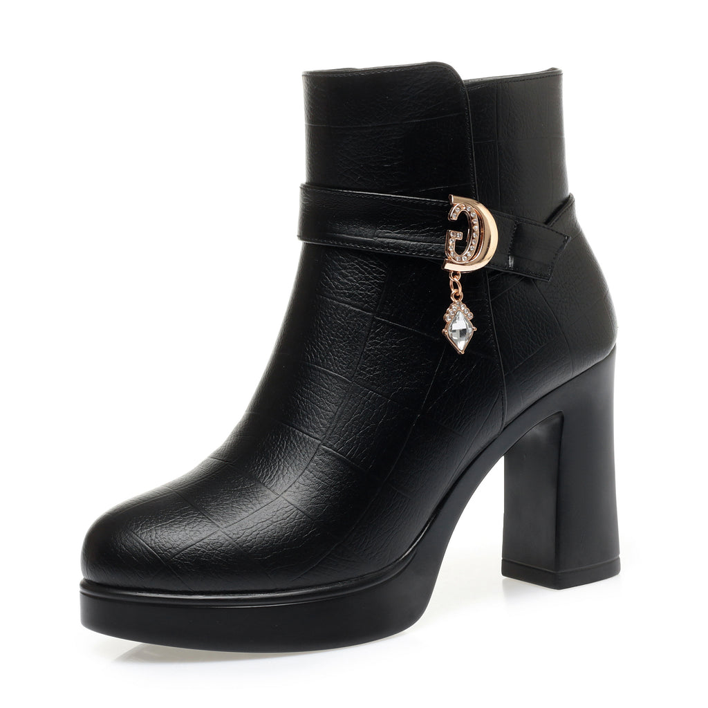 CUSHHIDE Women's Fleece-Lined Ankle Boots with Metal Accent, 2.8-Inch Heel