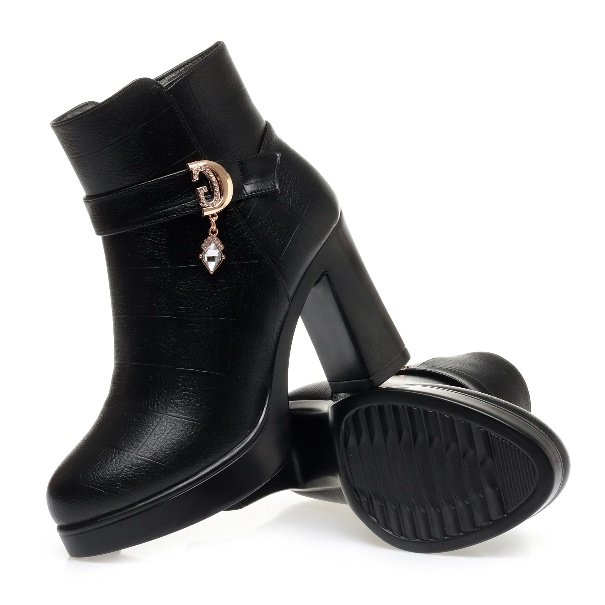 CUSHHIDE Women's Fleece-Lined Ankle Boots with Metal Accent, 2.8-Inch Heel