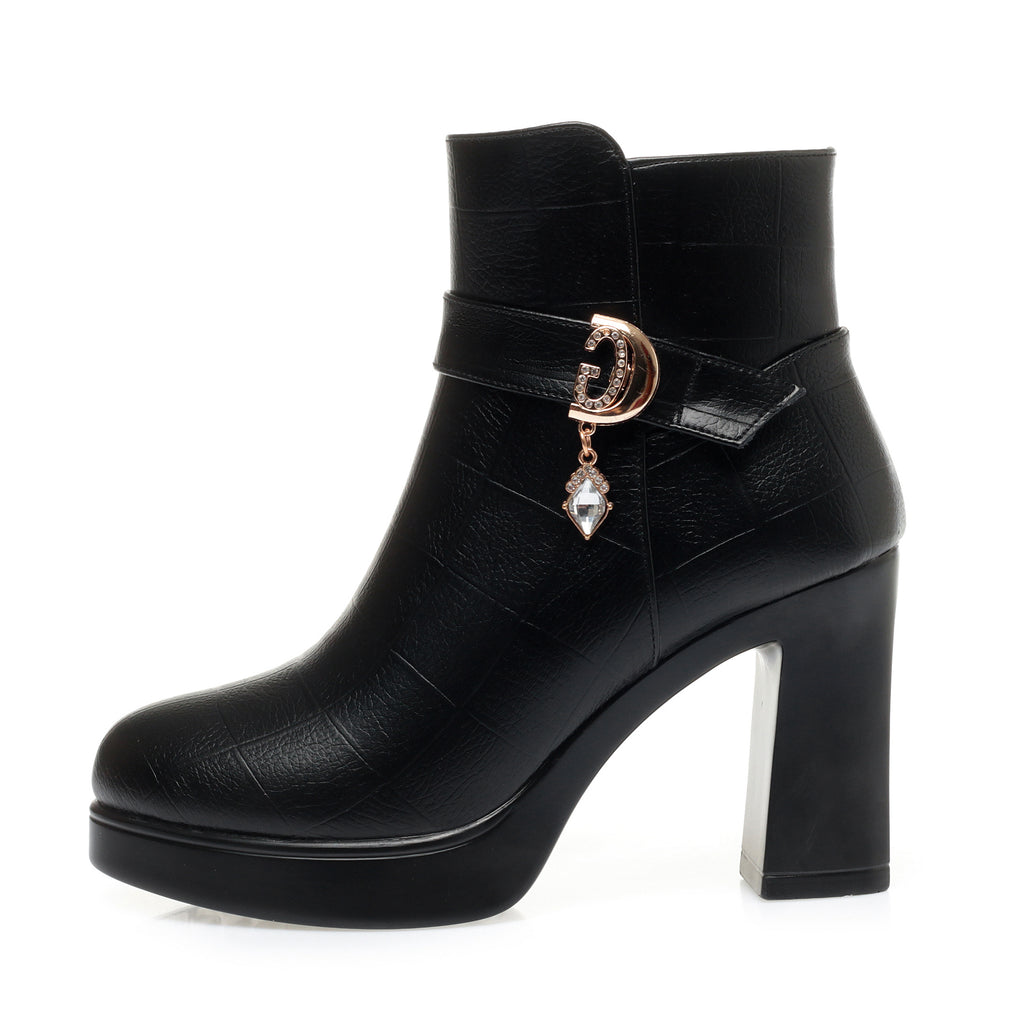 CUSHHIDE Women's Fleece-Lined Ankle Boots with Metal Accent, 2.8-Inch Heel