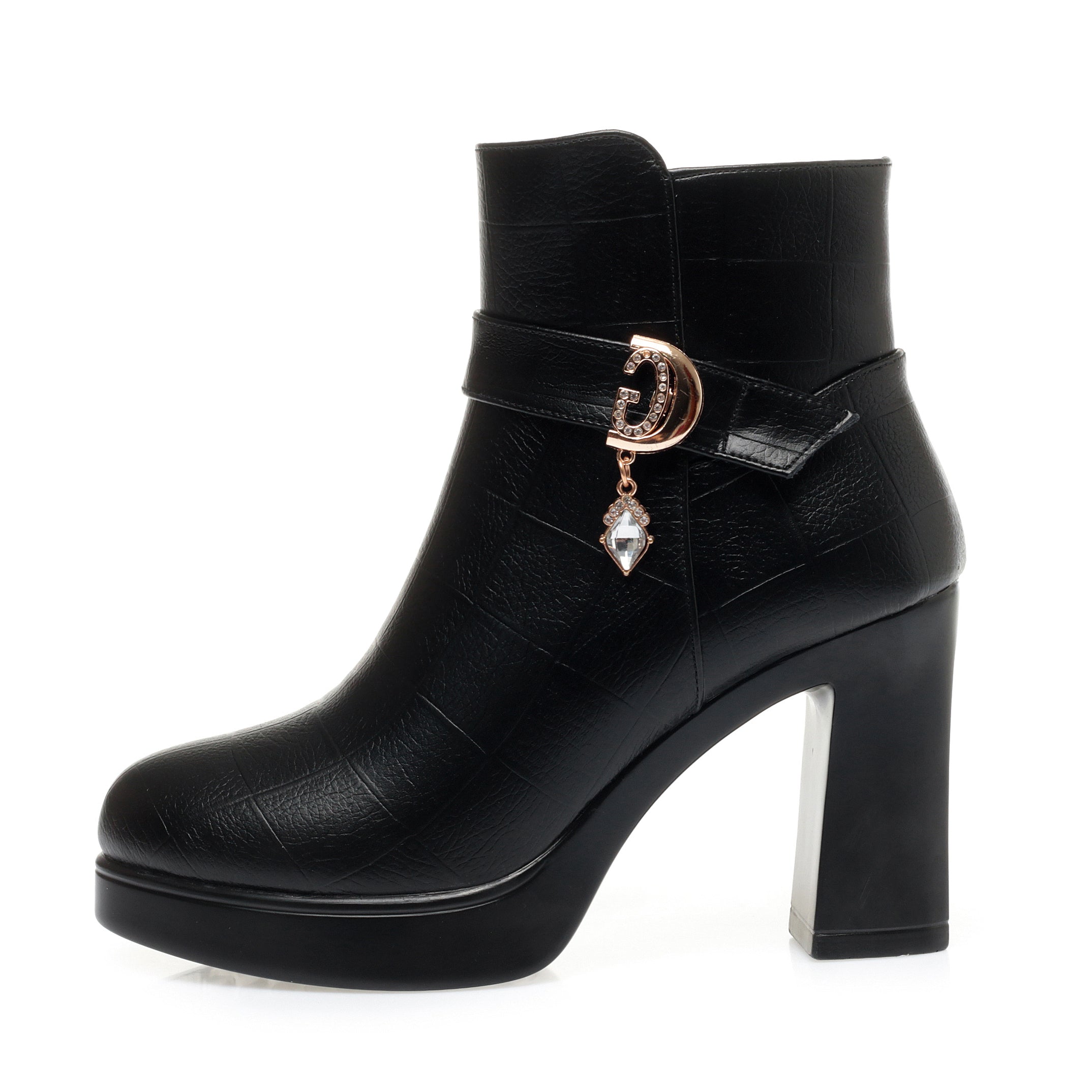 CUSHHIDE Women's Fleece-Lined Ankle Boots with Metal Accent, 2.8-Inch Heel