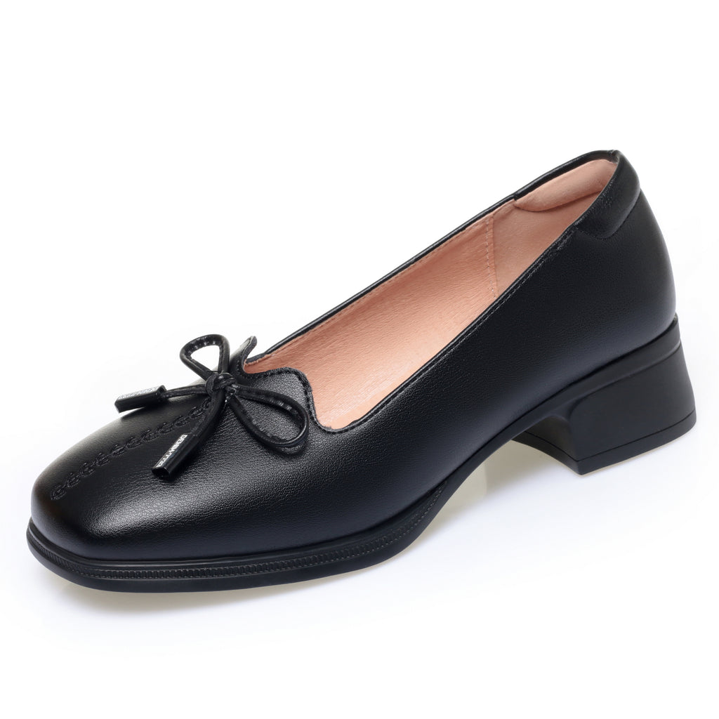 CUSHHIDE Women's Bow Block Heel Pumps, 1.6-Inch Heel