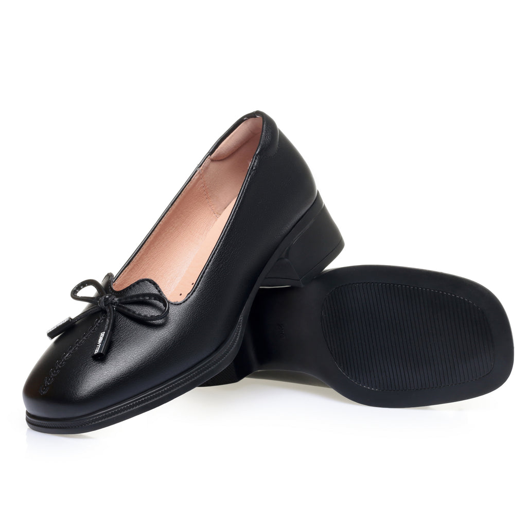 CUSHHIDE Women's Bow Block Heel Pumps, 1.6-Inch Heel