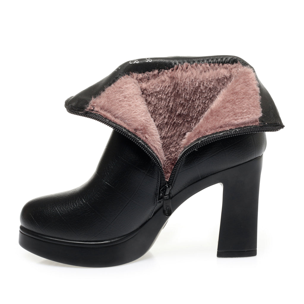 CUSHHIDE Women's Fleece-Lined Ankle Boots with Metal Accent, 2.8-Inch Heel