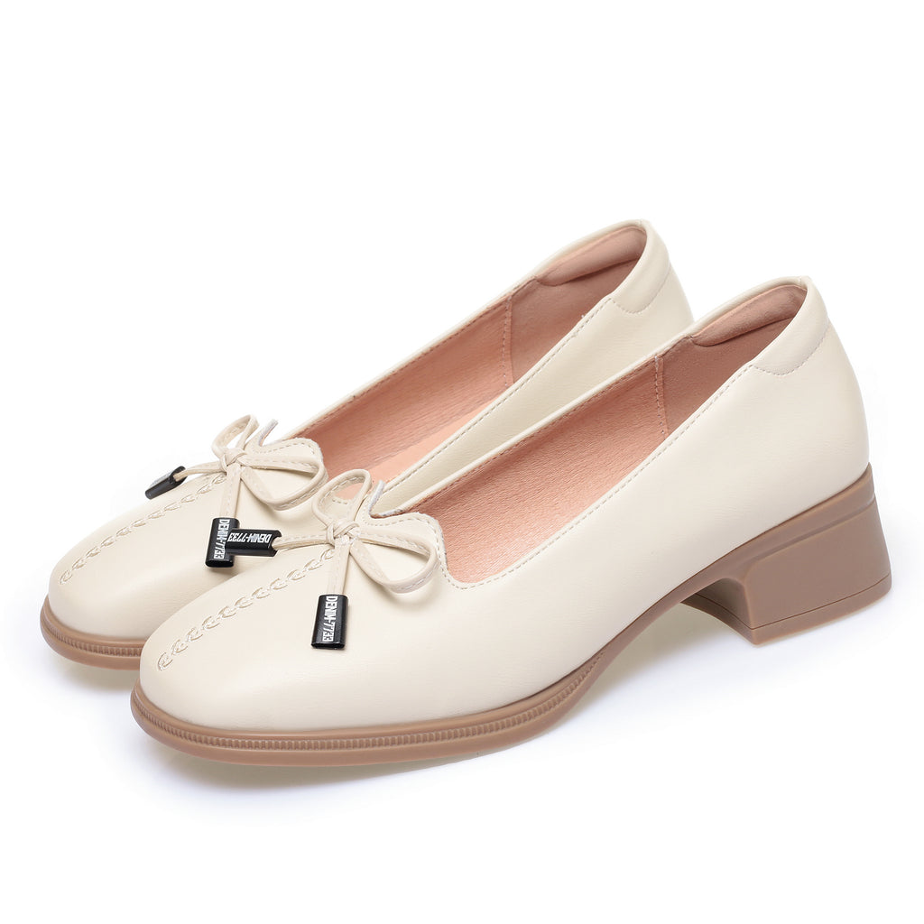 CUSHHIDE Women's Bow Block Heel Pumps, 1.6-Inch Heel