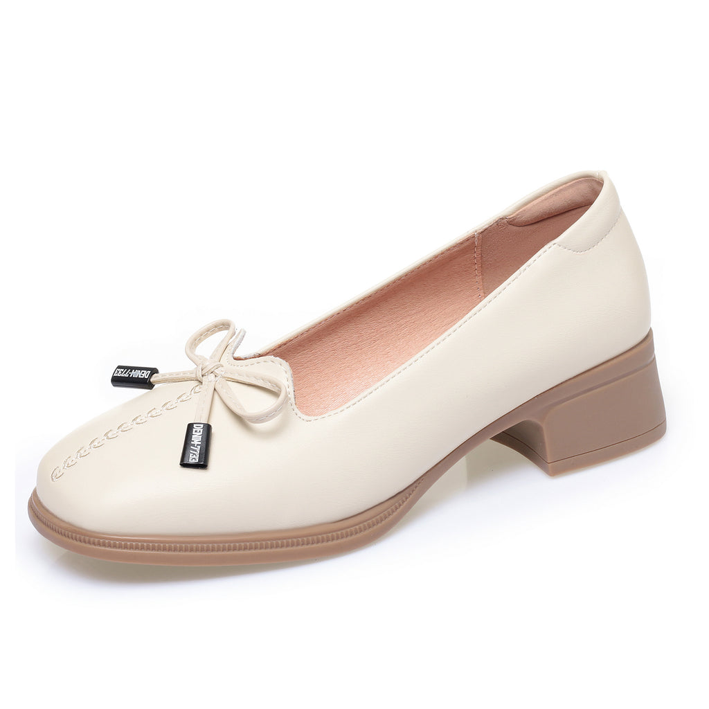 CUSHHIDE Women's Bow Block Heel Pumps, 1.6-Inch Heel