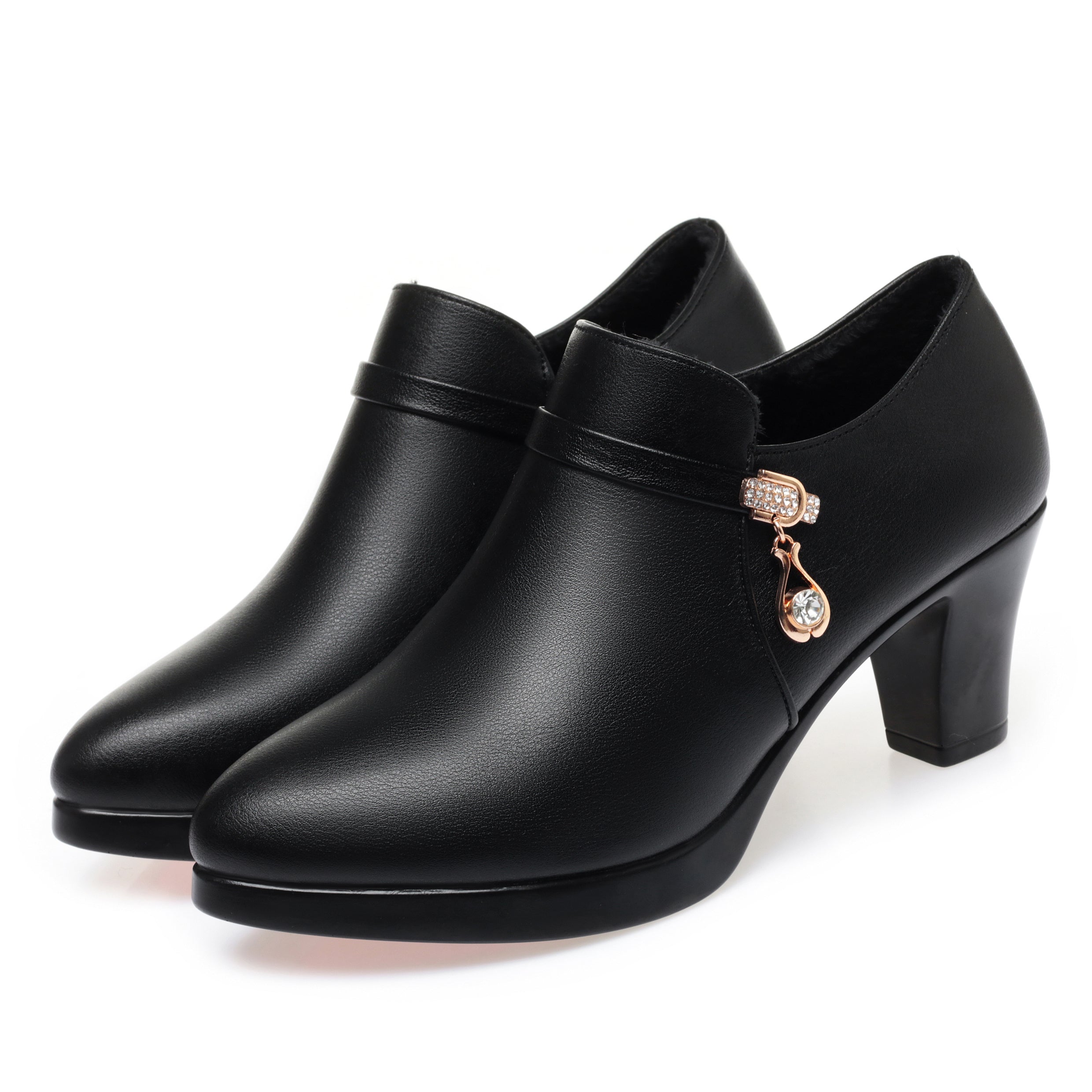 CUSHHIDE Women's Fleece-Lined Ankle Boots with Metal Accent, 2.4-3.5-Inch Heel