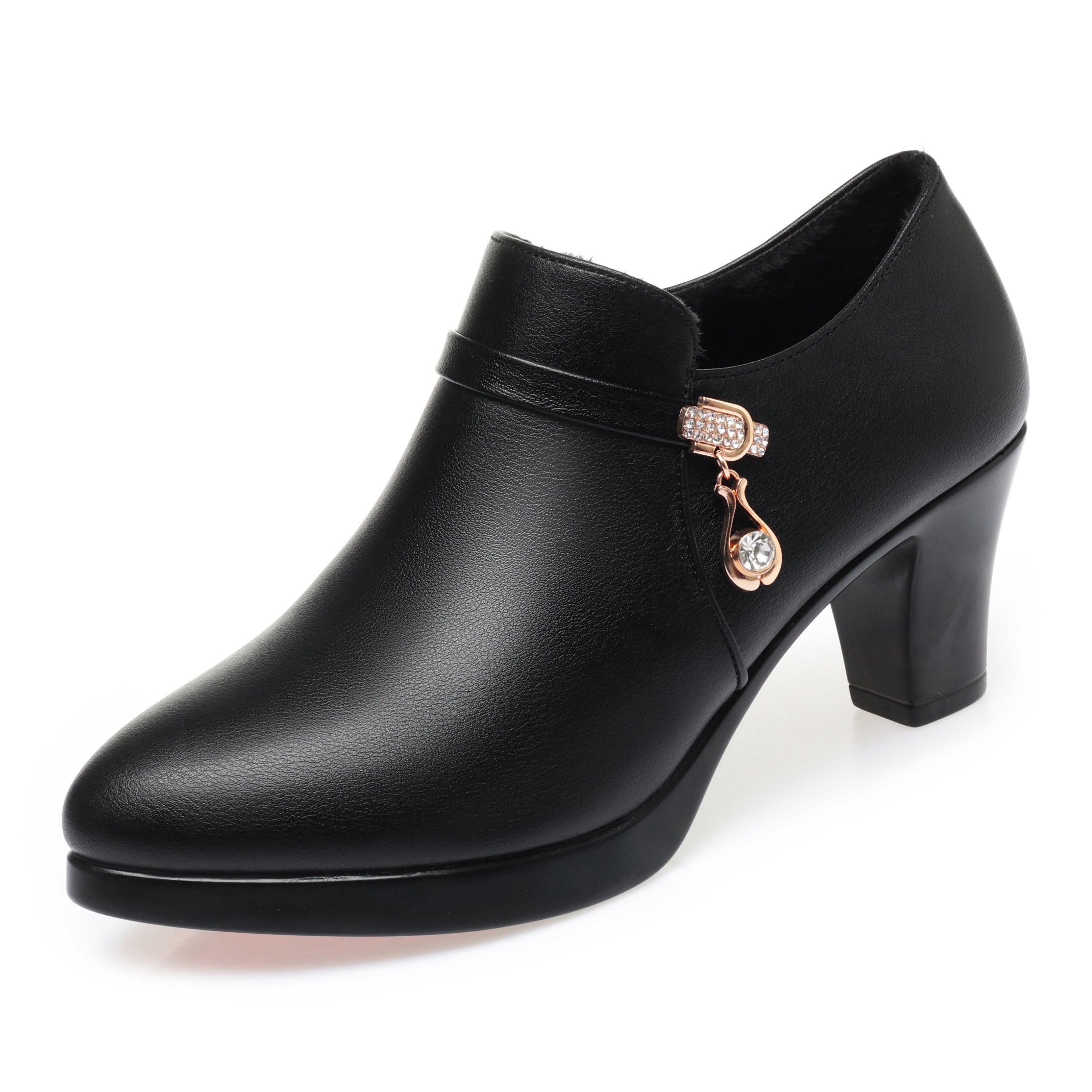 CUSHHIDE Women's Fleece-Lined Ankle Boots with Metal Accent, 2.4-3.5-Inch Heel