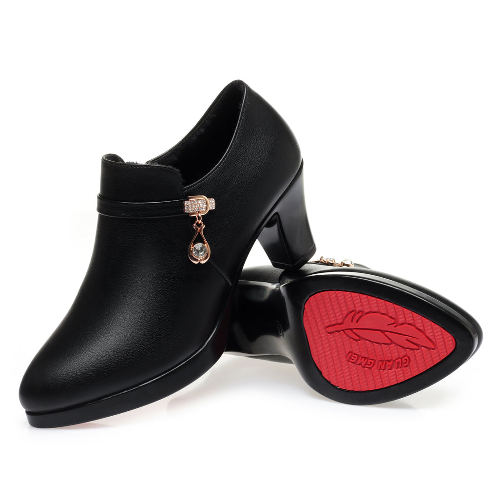 CUSHHIDE Women's Fleece-Lined Ankle Boots with Metal Accent, 2.4-3.5-Inch Heel