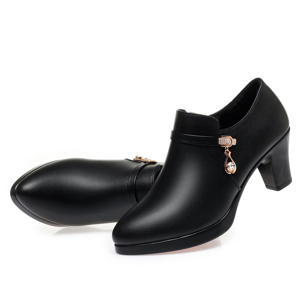 CUSHHIDE Women's Fleece-Lined Ankle Boots with Metal Accent, 2.4-3.5-Inch Heel