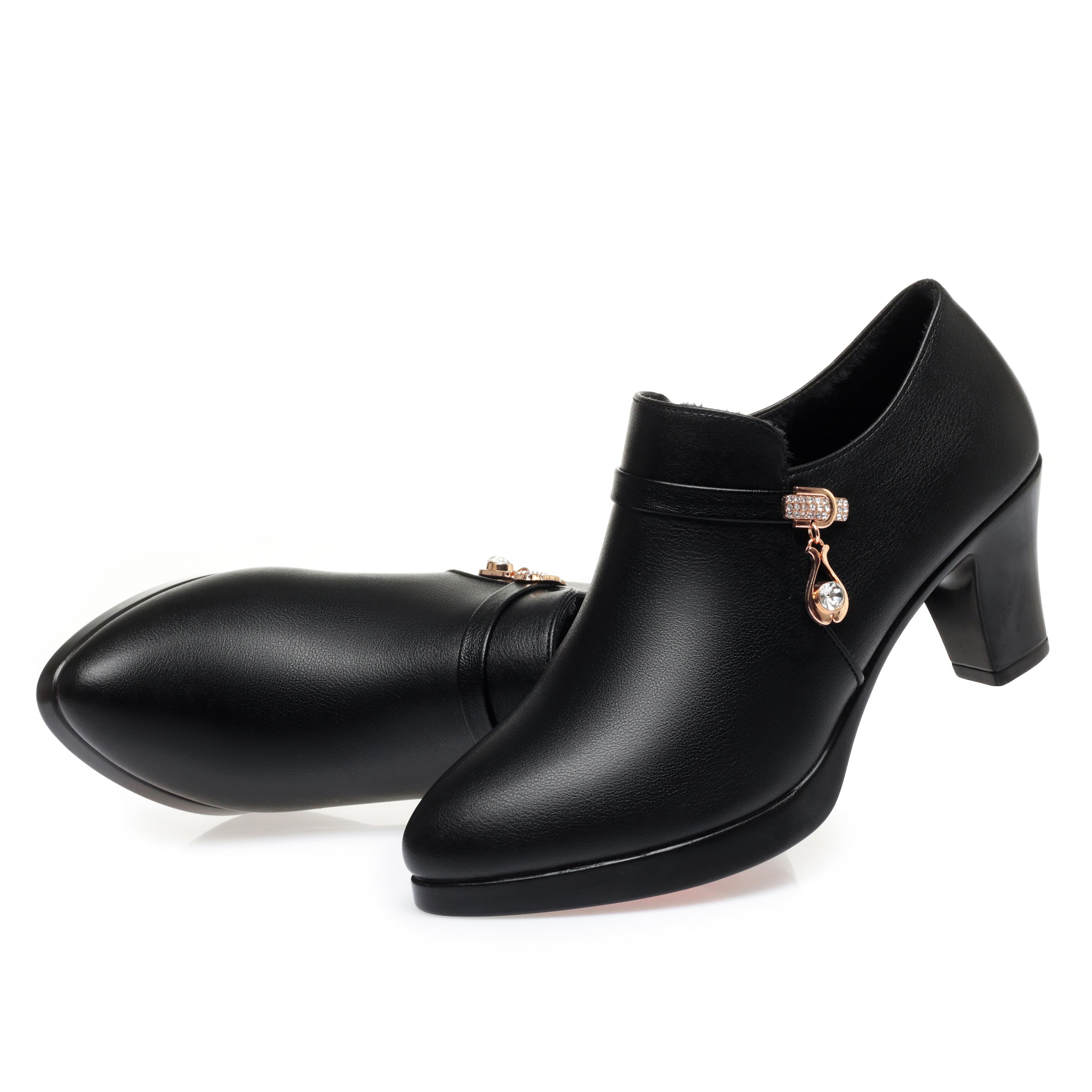 CUSHHIDE Women's Fleece-Lined Ankle Boots with Metal Accent, 2.4-3.5-Inch Heel