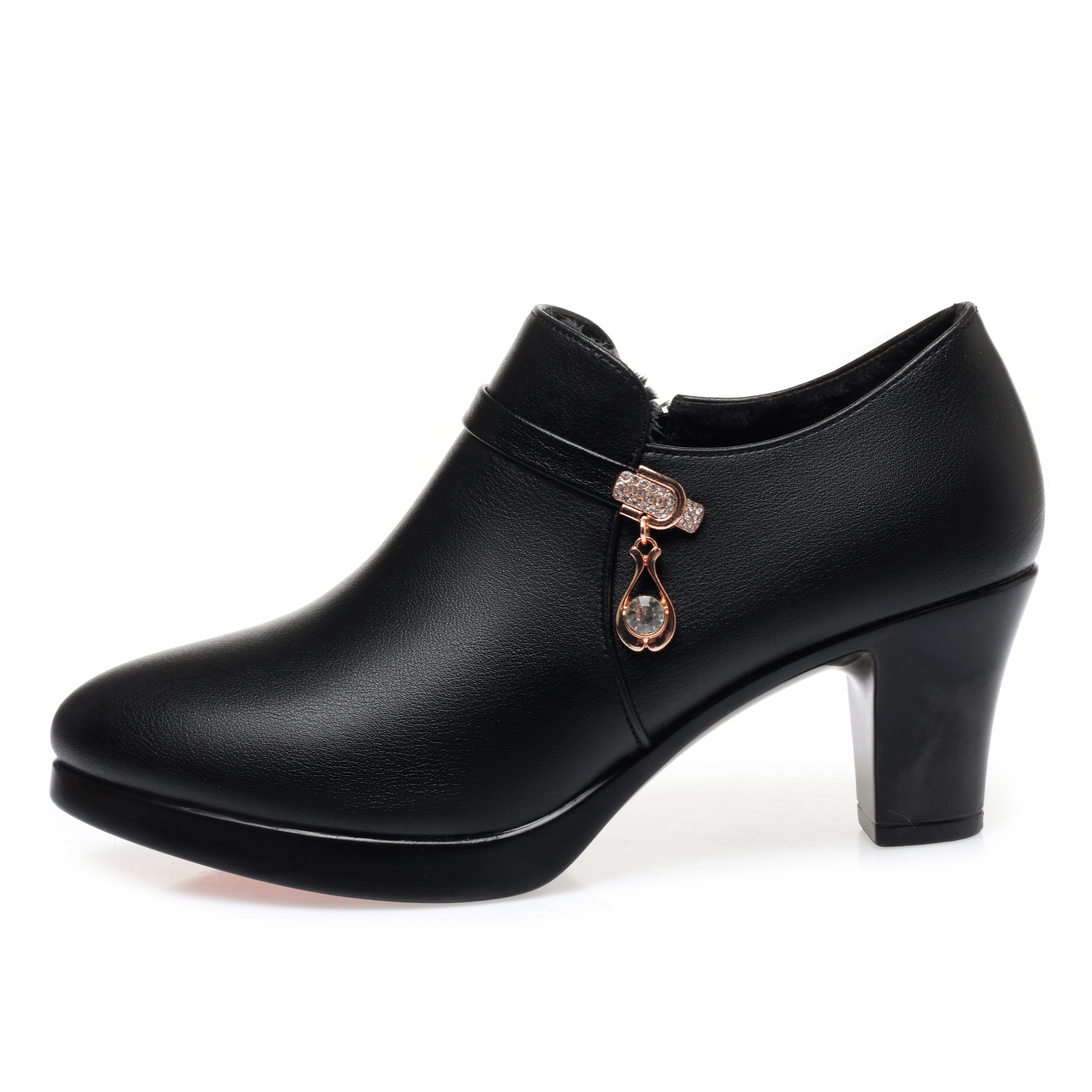 CUSHHIDE Women's Fleece-Lined Ankle Boots with Metal Accent, 2.4-3.5-Inch Heel