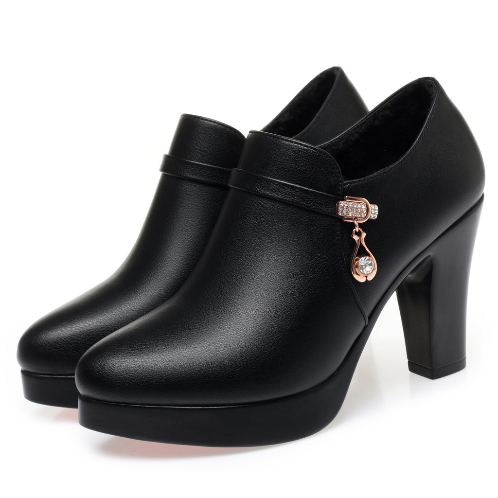 CUSHHIDE Women's Fleece-Lined Ankle Boots with Metal Accent, 2.4-3.5-Inch Heel