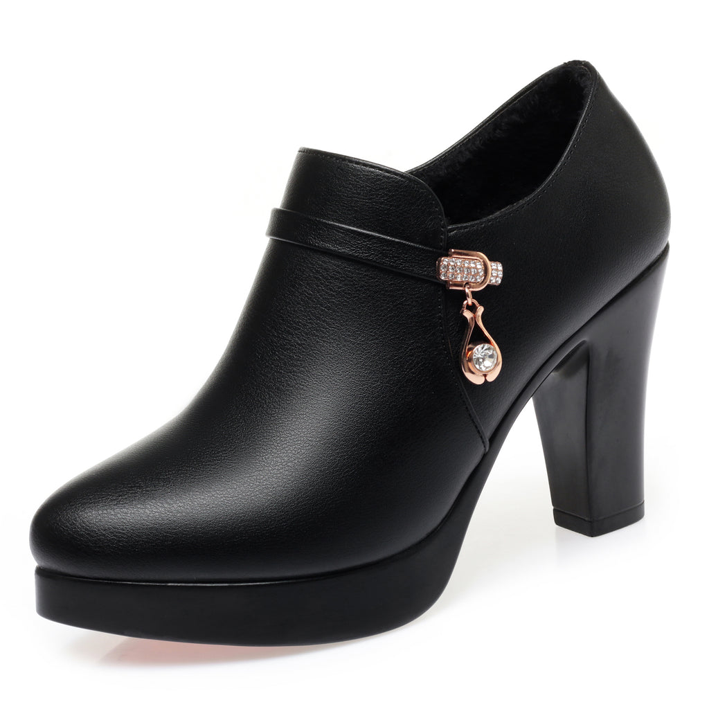 CUSHHIDE Women's Fleece-Lined Ankle Boots with Metal Accent, 2.4-3.5-Inch Heel