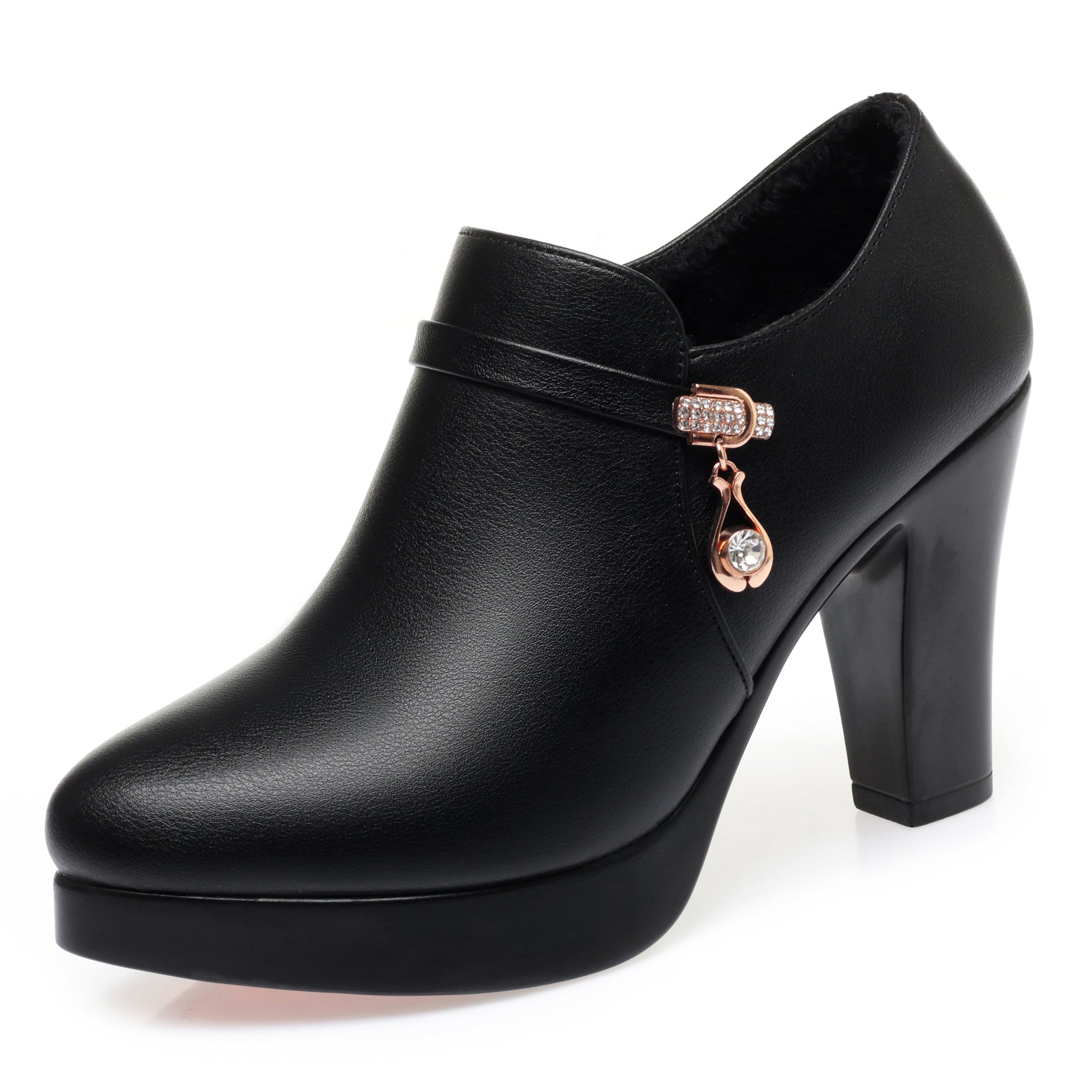 CUSHHIDE Women's Fleece-Lined Ankle Boots with Metal Accent, 2.4-3.5-Inch Heel