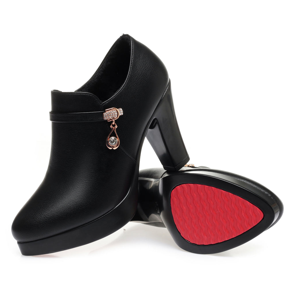 CUSHHIDE Women's Fleece-Lined Ankle Boots with Metal Accent, 2.4-3.5-Inch Heel