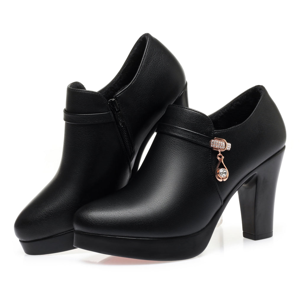 CUSHHIDE Women's Fleece-Lined Ankle Boots with Metal Accent, 2.4-3.5-Inch Heel