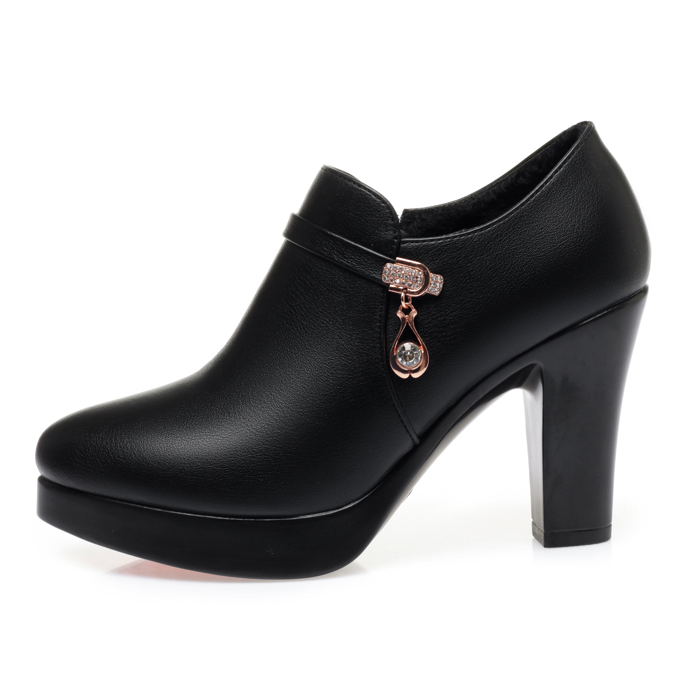 CUSHHIDE Women's Fleece-Lined Ankle Boots with Metal Accent, 2.4-3.5-Inch Heel
