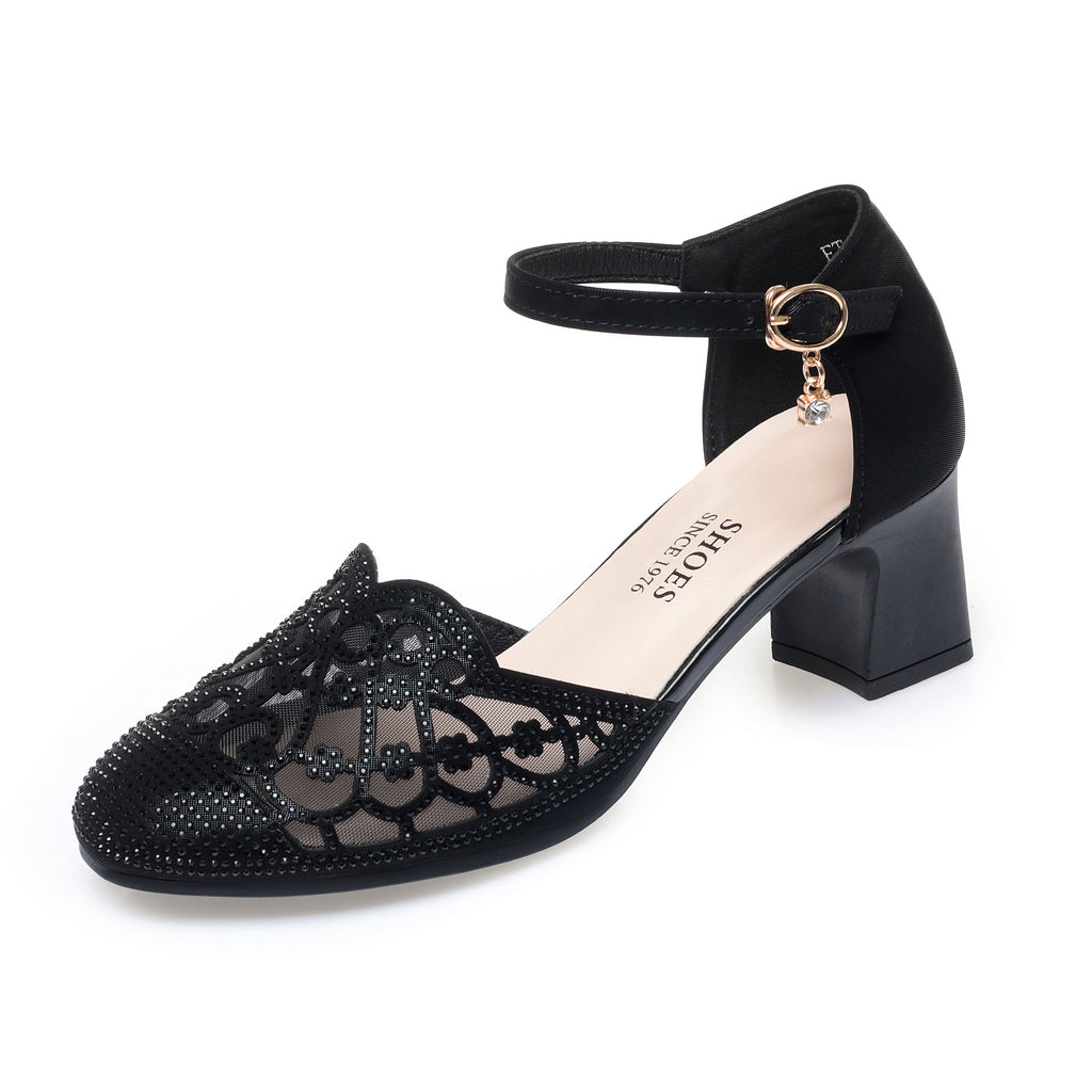 CUSHHIDE Women's Mesh Heeled Sandals with Buckle Strap