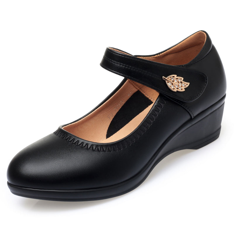 CUSHHIDE Women's Wedge Shoes with Metal Buckle and Adjustable Strap